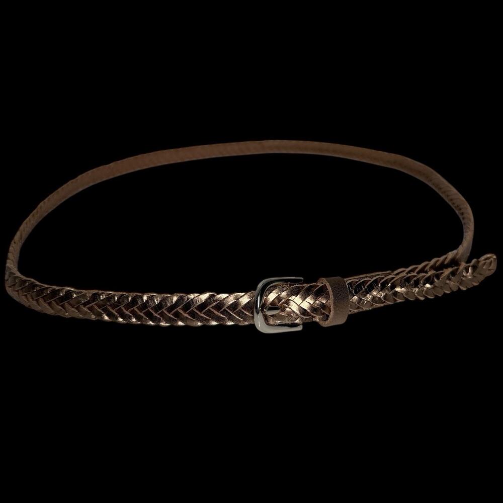 Womens Boho Braided Leather Belt Metallic Bronze Tan Sz Marked S fits M